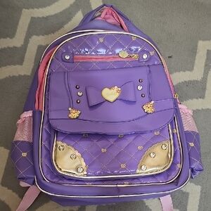 Chic Purple and Gold Kids Backpack with Pink Highlights